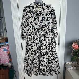 Maeve Black & White Abstract Print Midi Shirt Dress